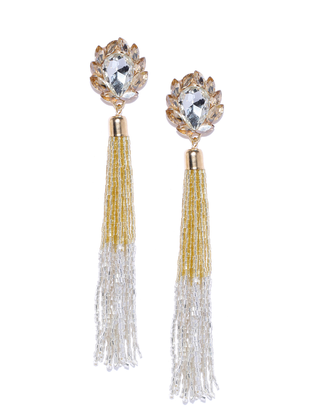 YouBella Silver-Toned Gold-Plated Tasselled Contemporary Drop Earrings